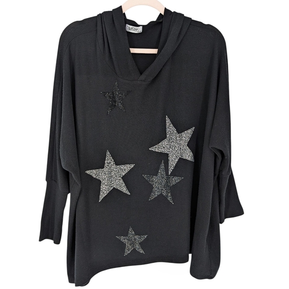 Lauren Moshi WILMA X Crystal Multi Stars Oversized Top Hoodie SOFT - Picture 2 of 6
